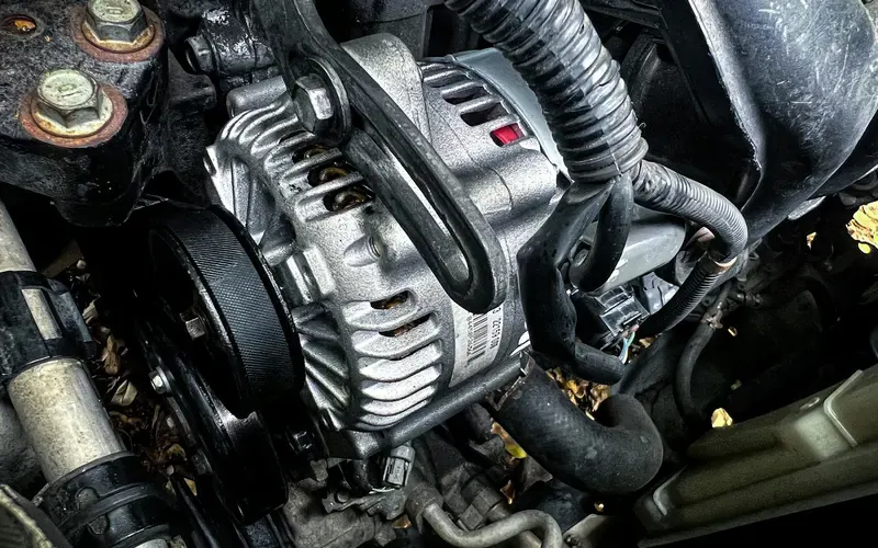 Motorraum mit Lichtmaschine und Keilriemen
